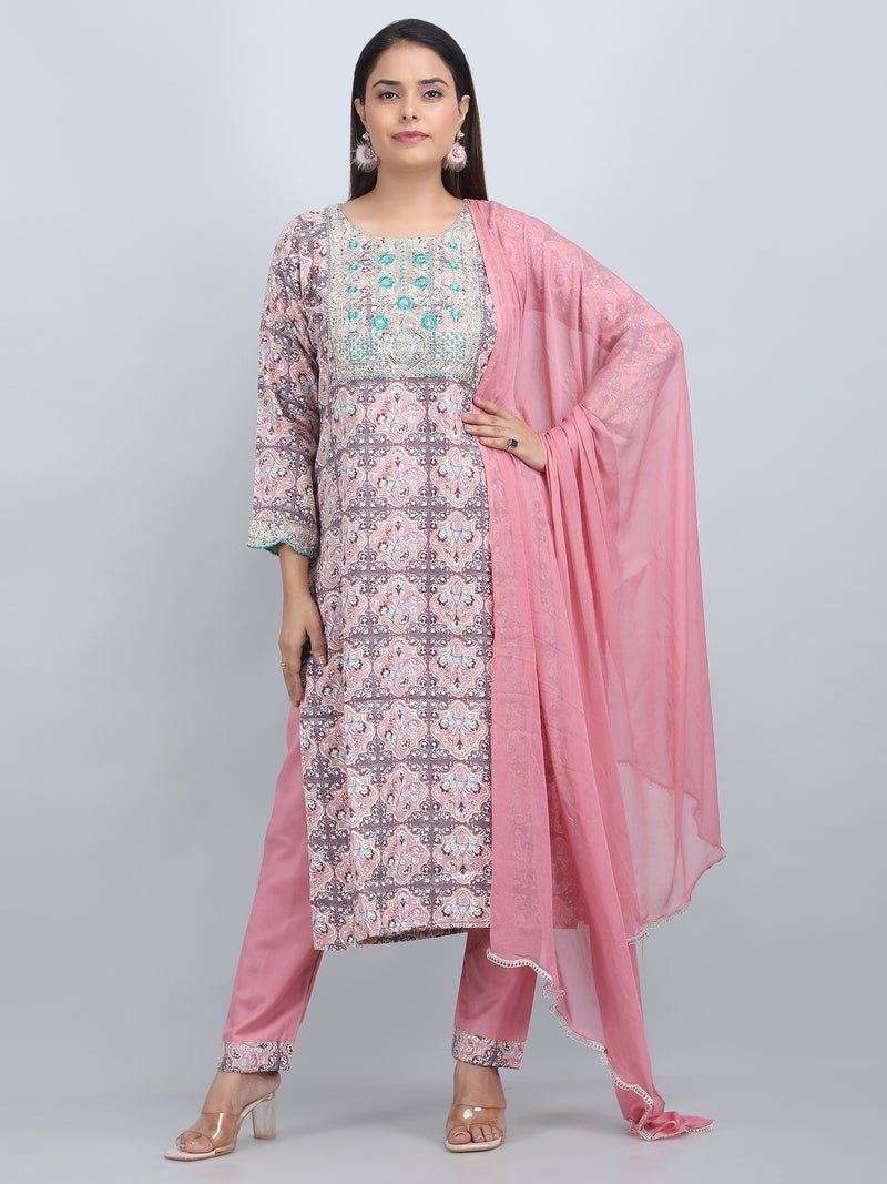 Shifory Floral Print Peach Kurti Pant & Dupatta Set for Women - Image 1